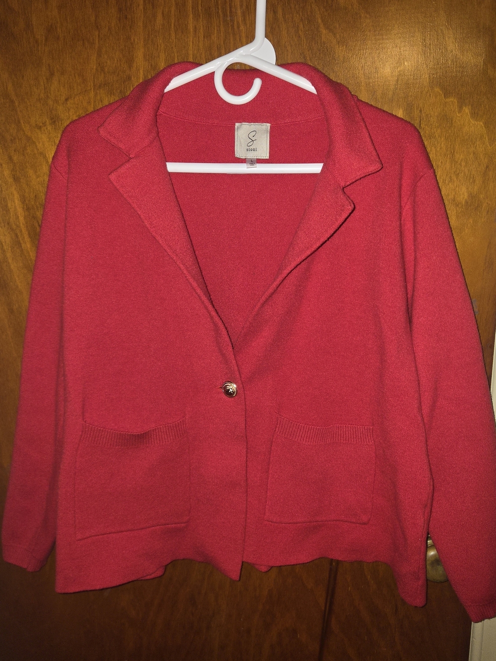 Sioni Red Blazer-Style Knit Cardigan